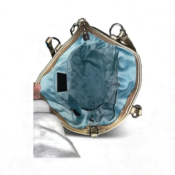 COACH Leah Large Metallic Gold Luxury Leather Satchel - Picture 9 of 12